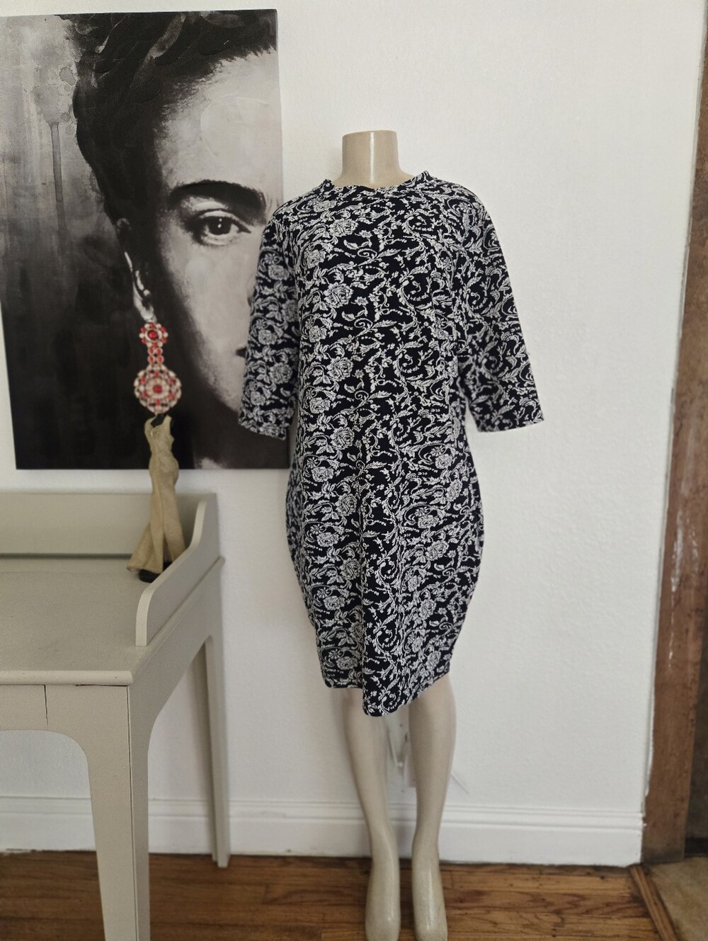 NWT Last Exit Navy Blue & White Floral Shift Dress - Classic Women's Dress 3X